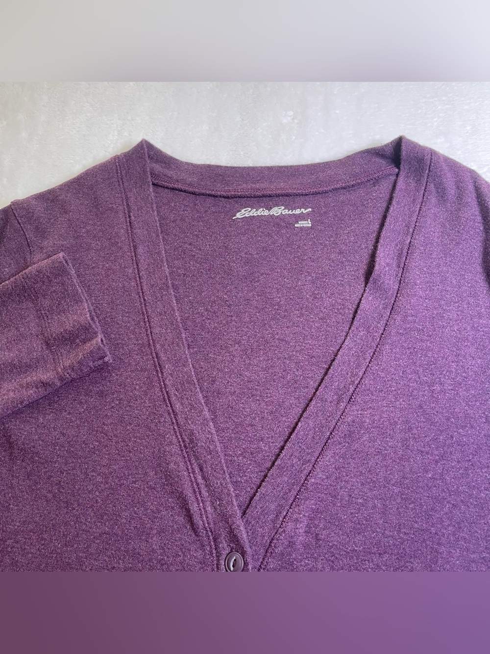 Eddie Bauer Women's Purple 100% Cotton V-Neck Button Cardigan Sweater Size L
